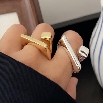 925 Sterling Silver Rings For Women Geometric Fine Jewelry Finger Adjustable Geometric Gold Ring For Party Birthday Gift