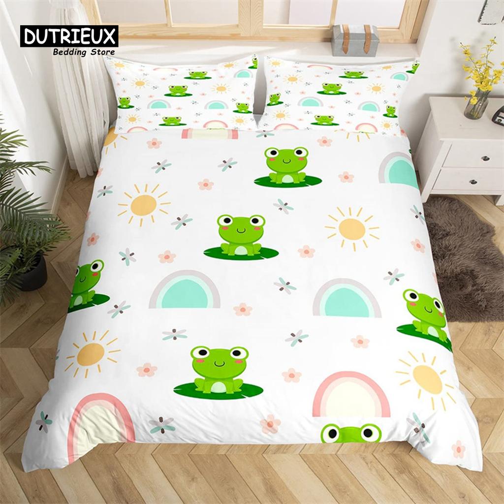 Cartoon Animal Duvet Cover Set Giraffe Elephant Sloth Tiger Zebra Monkey King Bedding Set Floral Lovely Animal Print Quilt Cover
