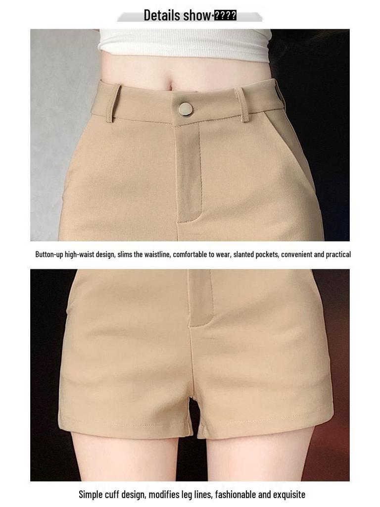 Women's High-Waist Khaki A-Line Shorts - Slim, Petite, Versatile Summer Wear