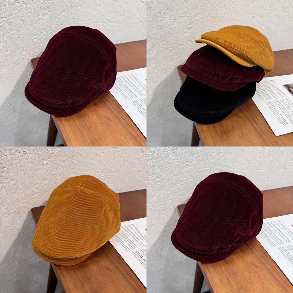 Trendy Corduroy Solid Color Flat Cap With Warmth And Sunshade For Men And Women In Fall And Spring