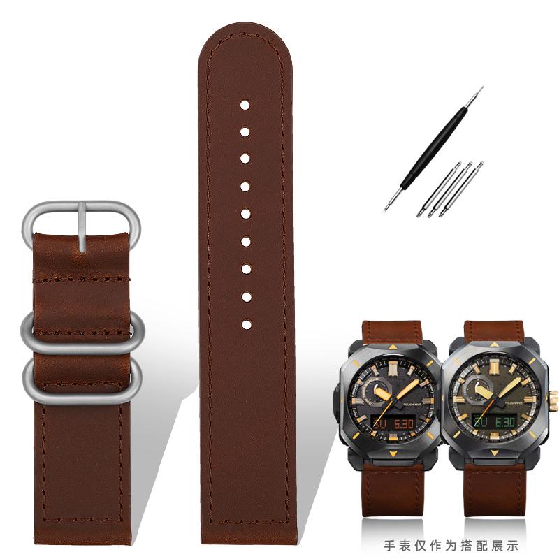 Für Casio Uhrenarmband PRW6900Y/6800 Lederarmband PRW-60Y/50Y Retro Vintage Rindsleder Armband Uhrenarmband Schwarz Braun 23mm