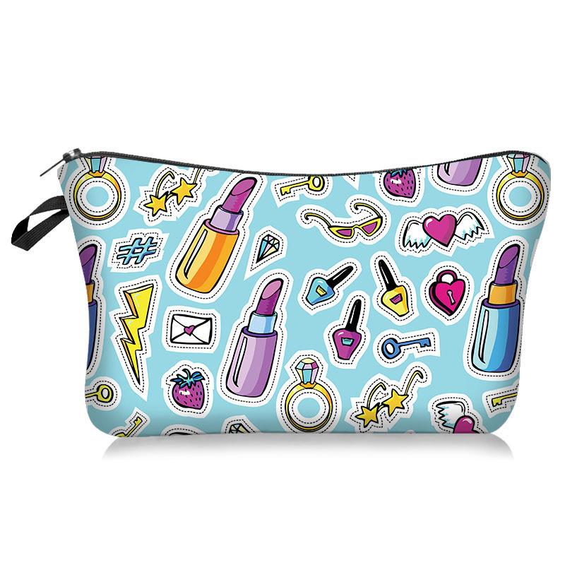 Printed Lipstick Makeup Bag Travel Portable Large Capacity Wash Pouch Storage