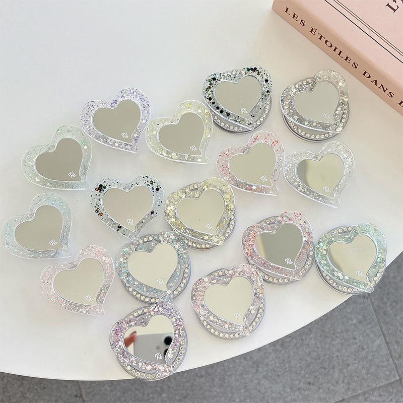 Magnetic Magsafe Mobile Phone Airbag Holder Glitter Sequins Love Mirror Portable Creative Makeup Mirror