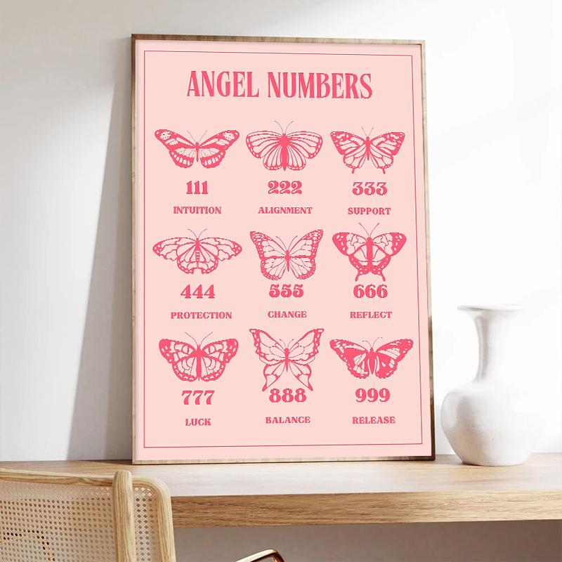 Pink Flower Market Exhibition Canvas Painting Angel Number Abstract Poster Wall Art Poster Bedroom Girls Room Frameless Wall Art