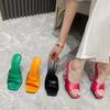 2025 Summer Women's Shoes Slippers Silky Wide Band Transparent Strange High Heels Comfortable PU Leather Slides Sandals Pumps