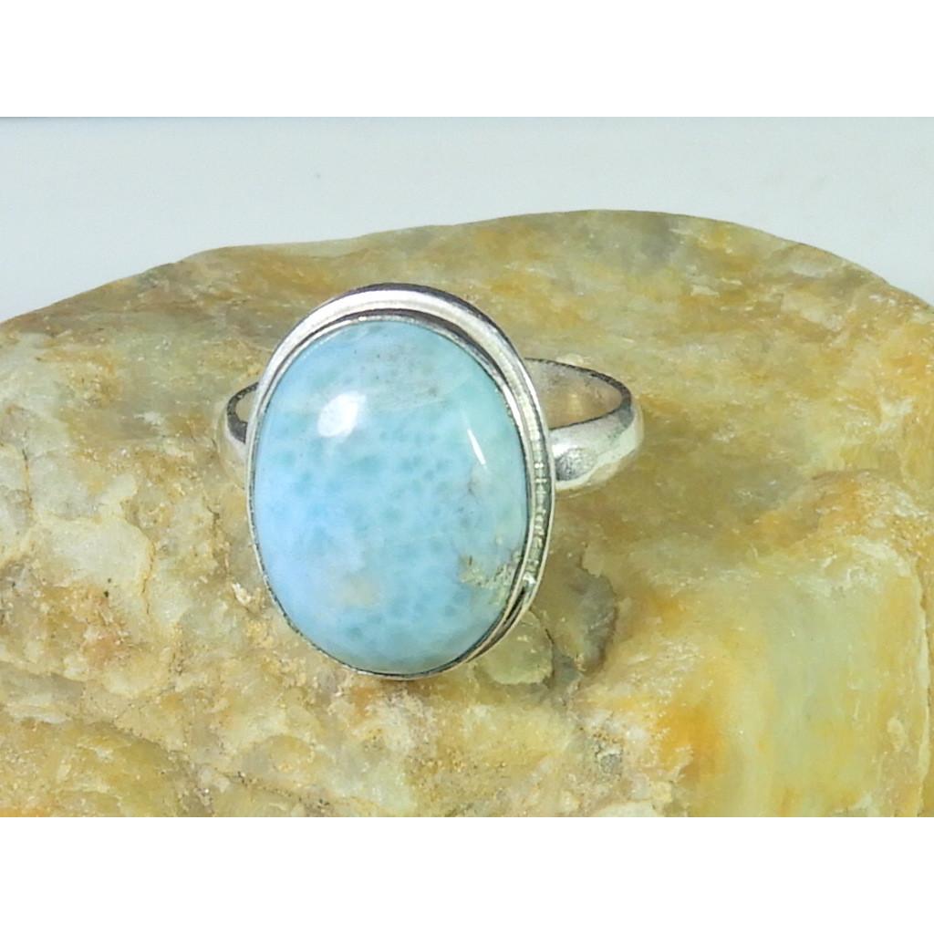 

Natural Blue Larimar Solid 925 Sterling Silver Handmade Oval Ring Size US-8 MK-13