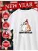 New Year's Cat Print T-shirt