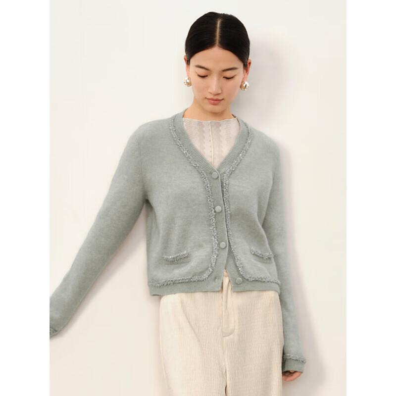 Jiu Zi Anna Kou Women's Elegant V-Neck Mohair Cardigan