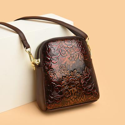 Kleine Vintage Blumenmuster Umhängetaschen für Frauen Hochwertiges weiches Leder Damen Umhängetasche Messenger Bag Designer Sac