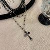 Long Layered Punk Cross Pendant Necklace Women Y2K Gothic Chic Beaded Chain Alloy Charm On Resin 31-40cm Adjustable