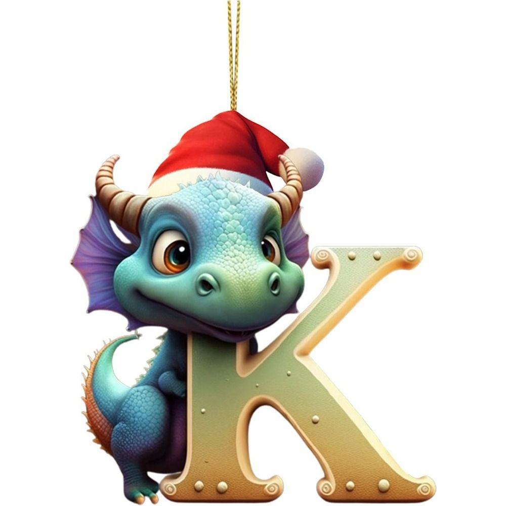 Acrylic 26 Letters Christmas Dragon Pendants Printed Pattern Christmas Tree Pendants  New Year