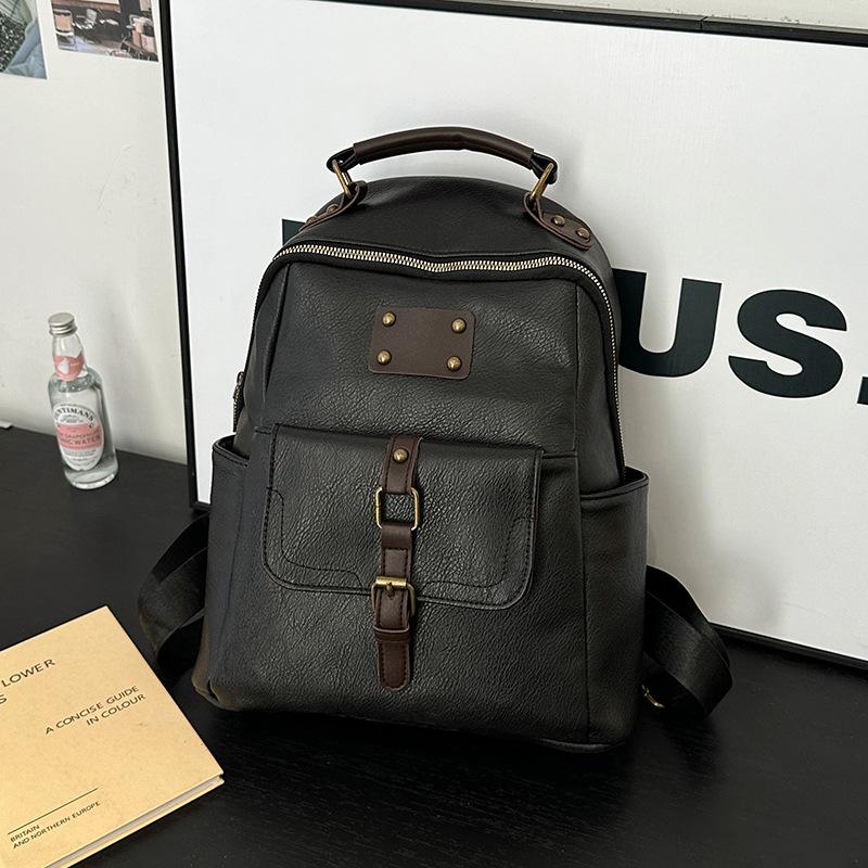 Backpack Backpack Women's Lightweight Large Capacity Oily Leather Belt Backpack Women's Fashion School Bag Hook Upgraded