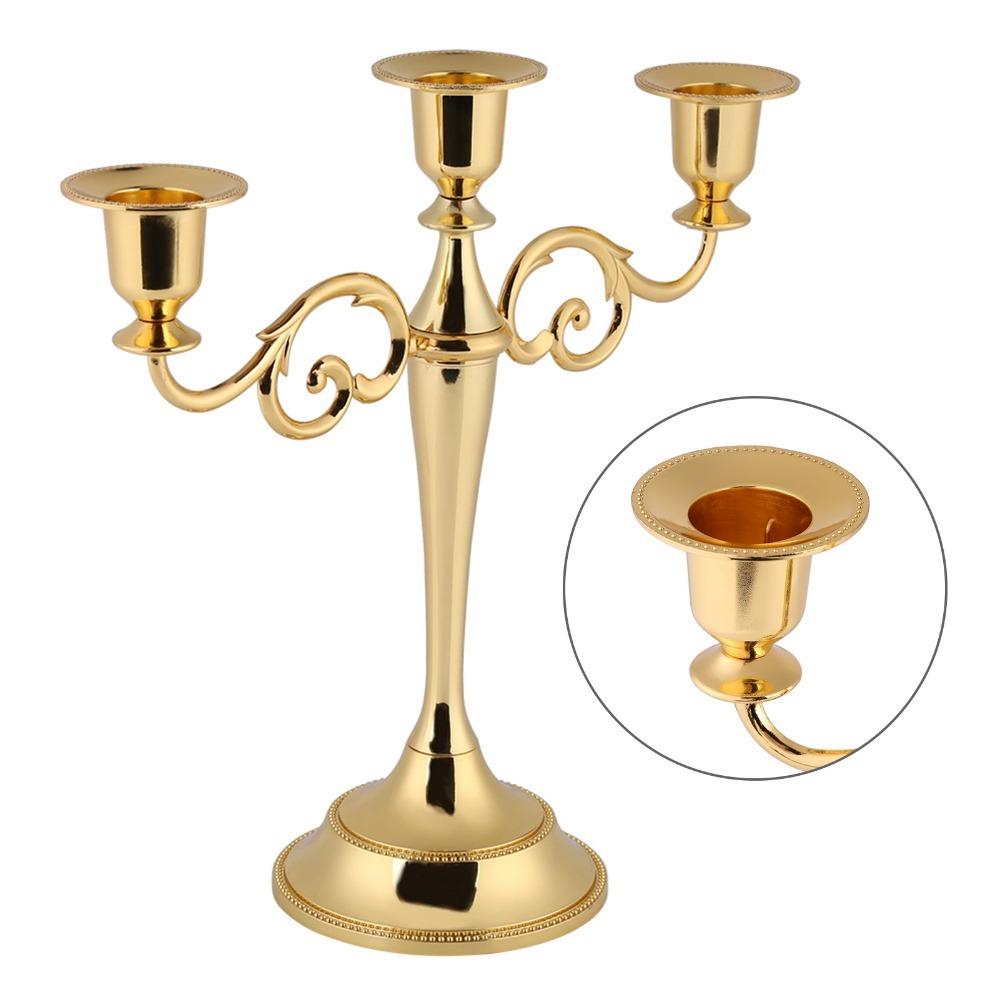 Polished Finish Metal Candle Holder 3 Arm Candlestick Holder Candle Candelabra Wedding Decor