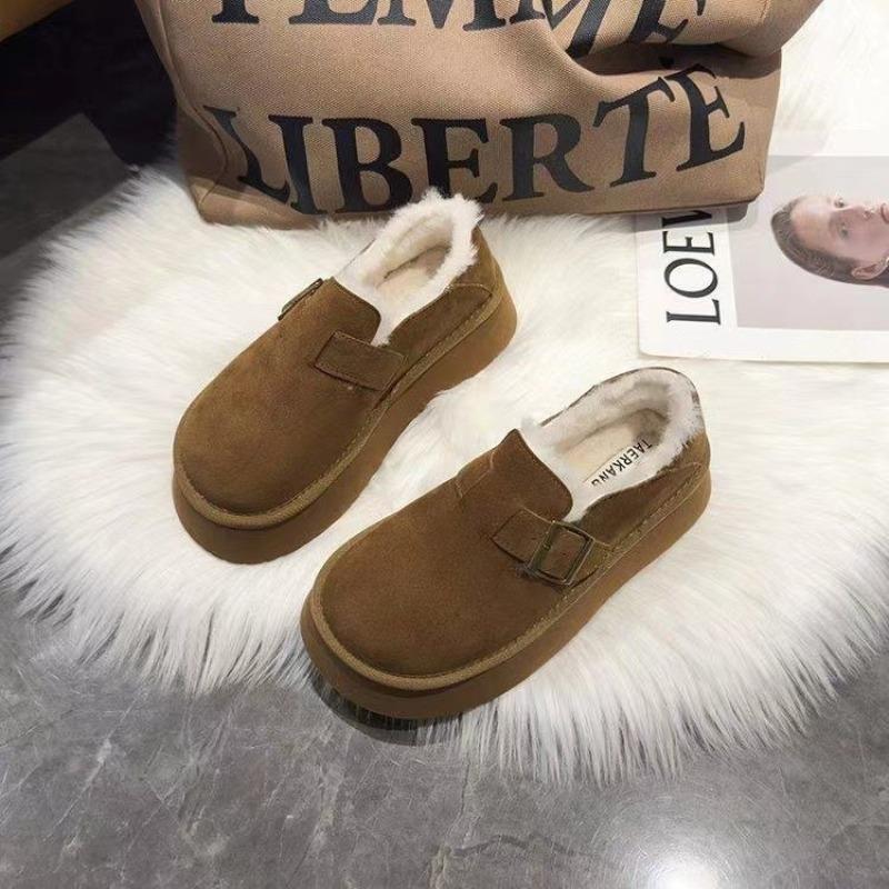 2026 Autumn and Winter Thick Soled Fur Shoes Warm Bean Cotton Shoes with Velvet on One Step Round Toe Anti Slip Women's Shoes