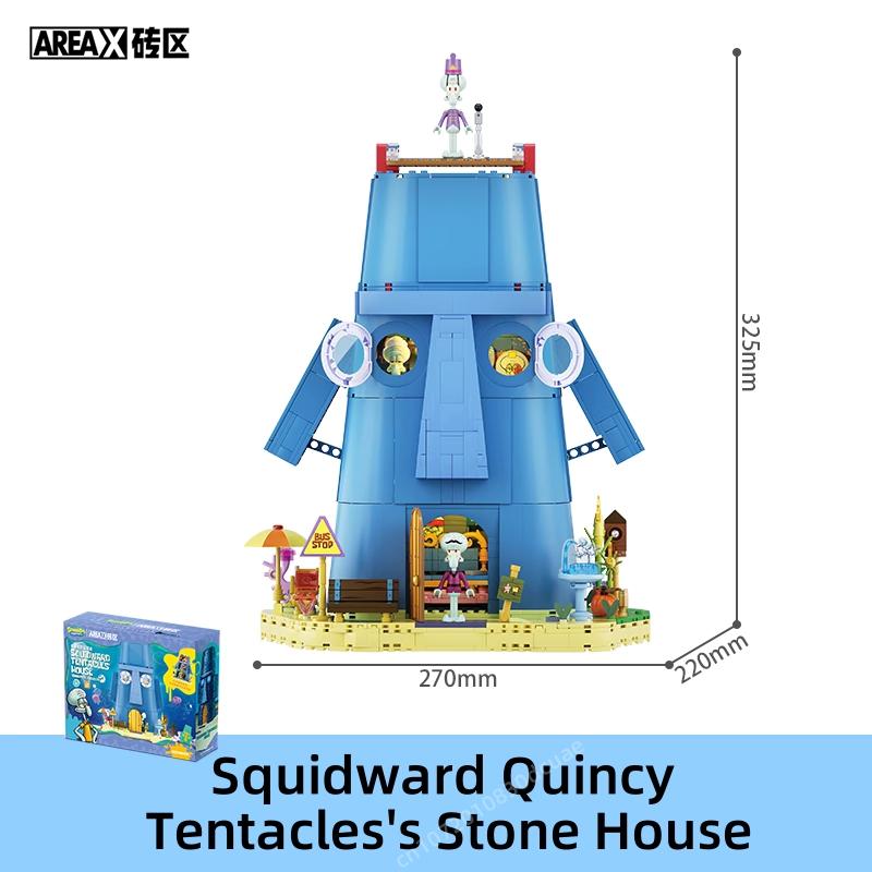 Areax Spongebob Squarepants Series Crab Burger King Restaurant Pineapple House Building Blocks Toy Collection Model Gift