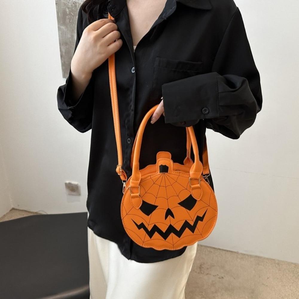 PU Pumpkin Shape Bag Skull Ghost Handbag Simple Halloween Shoulder Bag Storage