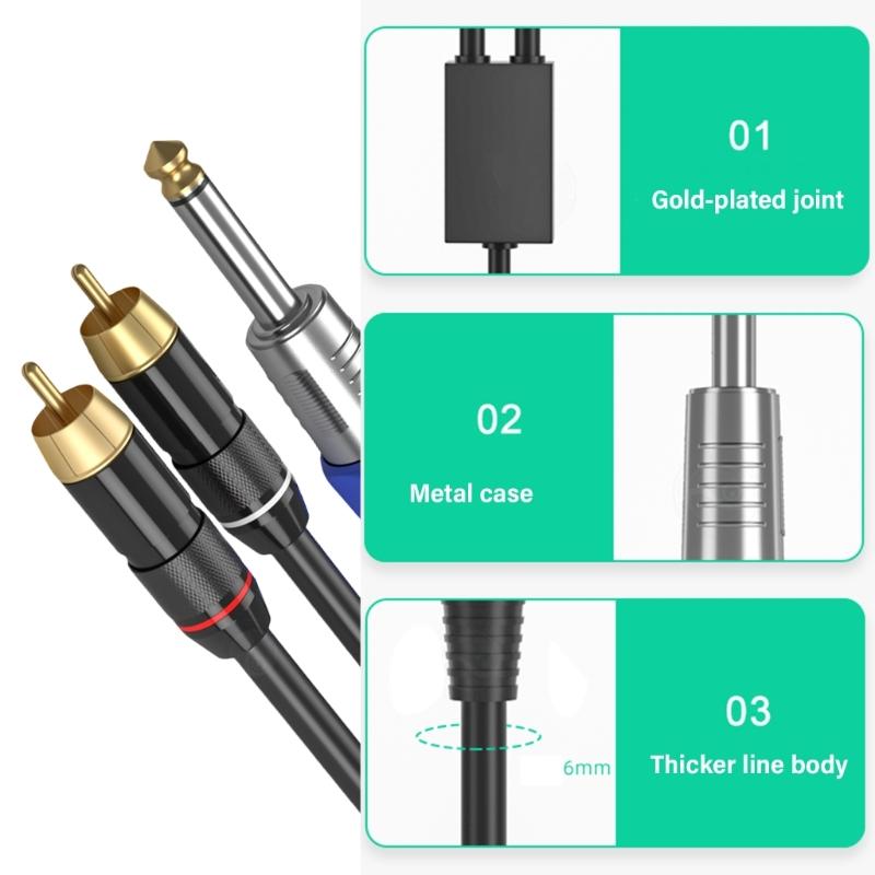 Professional 1/4Inch Male To 2RCA Male Stereo Y Splitter Cable 6.35 To 2RCA Connection Cord Wire 50cm To 10m