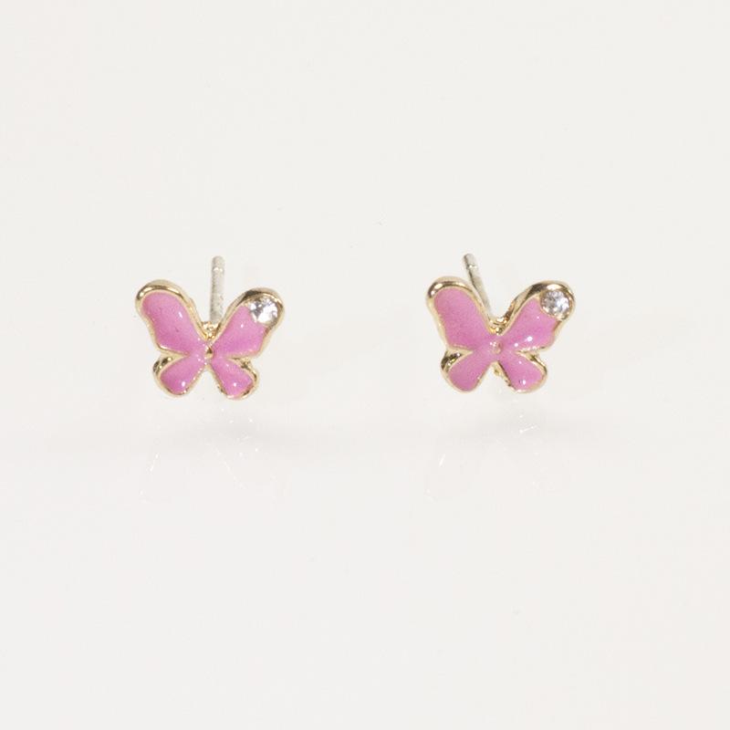 Silver Needle Diamond Butterfly Pink Oil Earrings New Trendy Stud Earrings Niche Sweet Design Earrings
