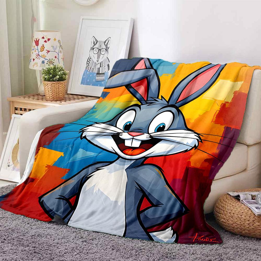 1pc Bugs Bunny Blanket Lightweight Flannel Throw For Sofa, Bed, Travel, Camping, Livingroom, Office, Couch, Chair, And Bed