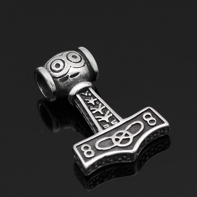 Titanium Steel Viking Thor s Hammer Pendant Necklace with Odin Symbol