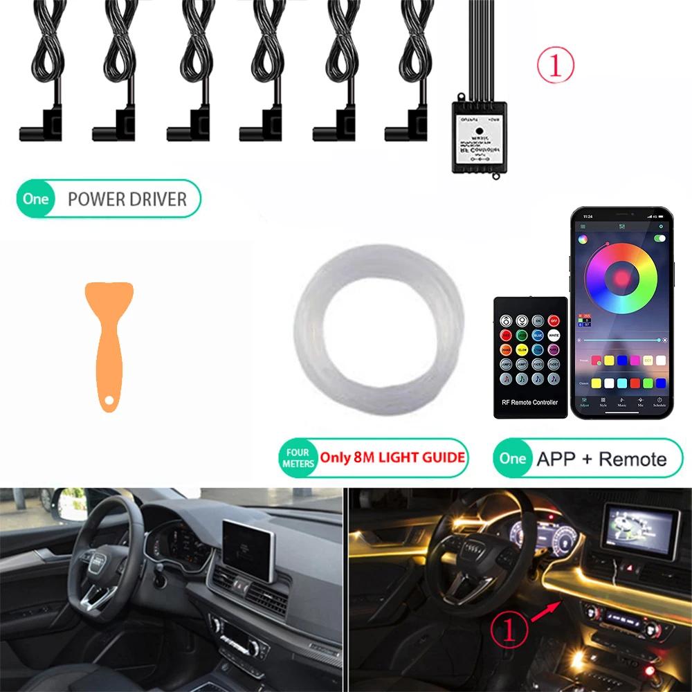 Neon bil LED interiørlys RGB Ambient Light Fiberoptisk sett med APP Trådløs kontroll LED Auto Atmosphere Dekorativ Lampe