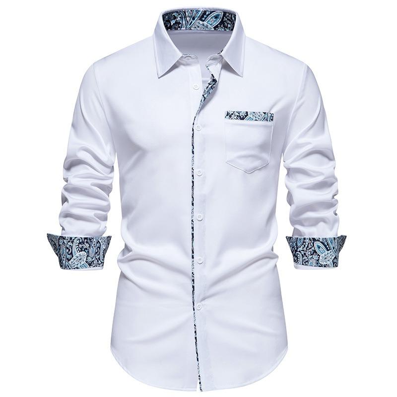 Frühlings Herrenmode Dreiecksausschnitt Kaschmirblume Colorblock Langarmhemd für Herren Hemden (Herren)