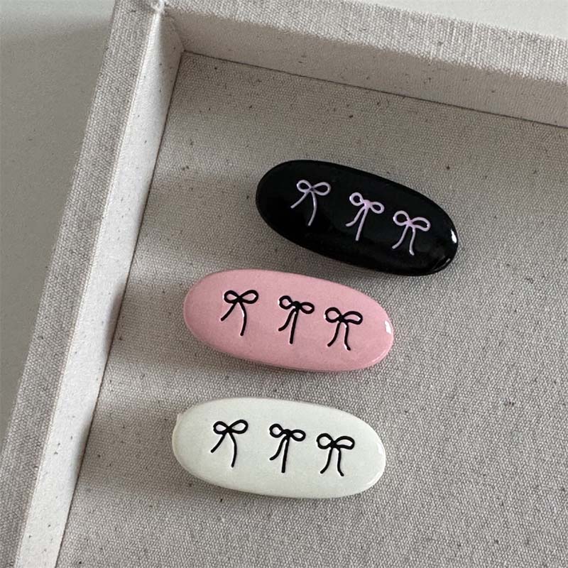 Korean Metal Oval Bow Hair Clip For Women Girls Sweet Cute Mini Bangs Side Clip Duckbill Clip Headdress Hair Accessories