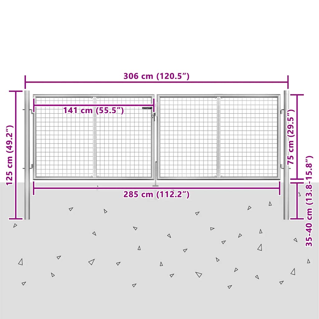 Vidaxl Galvanized Steel Garden Gate 300X75 Cm Silver