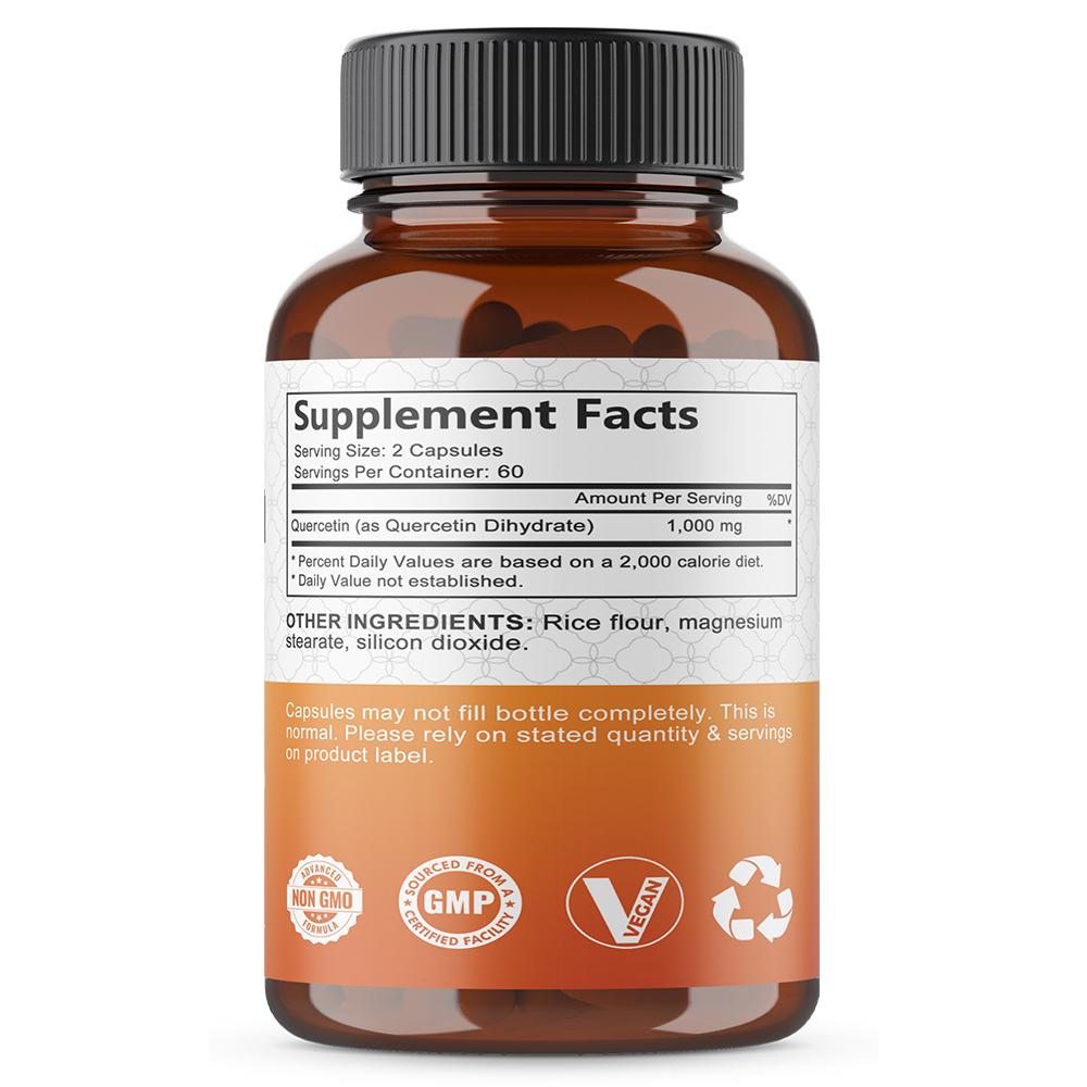 Quercetin Nahrungsergänzungsmittel, 1000 mg pro Portion, 120 Kapseln pro Flasche