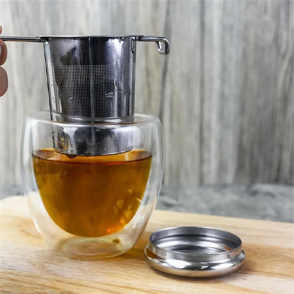 1pc Premium Stainless Steel Tea Filter Extended  Handle, Loose Tea Drainer with Lid,Anti-Scald Multi-Purpose Tea Strainer