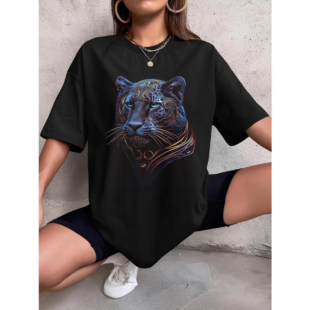 Summer Round Neck Animal Pattern 3D Print Top Fashionable Casual Short Sleeved Women's T-shirts
