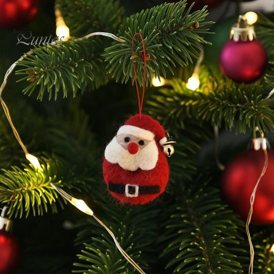 Cute Donut Shaped Festive Accents Christmas Felt Ornament, Handmade Wool Santa Claus, Elf, Snowman Soft Fluffy Tree Pendants Hanging Decor, Decoration