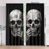 2 pieces of high-definition digital black skull print curtains, pole bag home decoration, room decoration