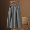 2024 Women's Elastic High Waist A-line Midi Skirt - Versatile Three-Button Casual Fashion