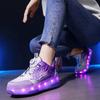 Children's Roller Skates Removable Flat Charging LED Four Wheels Glowing Sports Shoes Pink Women's Glowing Sneakers