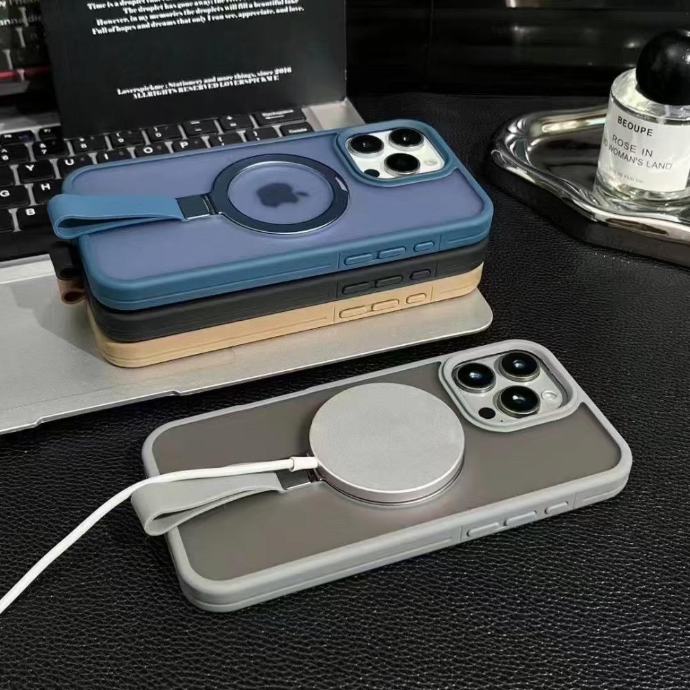 Luxury Matte Hand Wrist Strap Phone Case for for Magsafe iPhone 17 16 15 14 Plus   Pro Max 11 Magnetic Holder Stand Cover