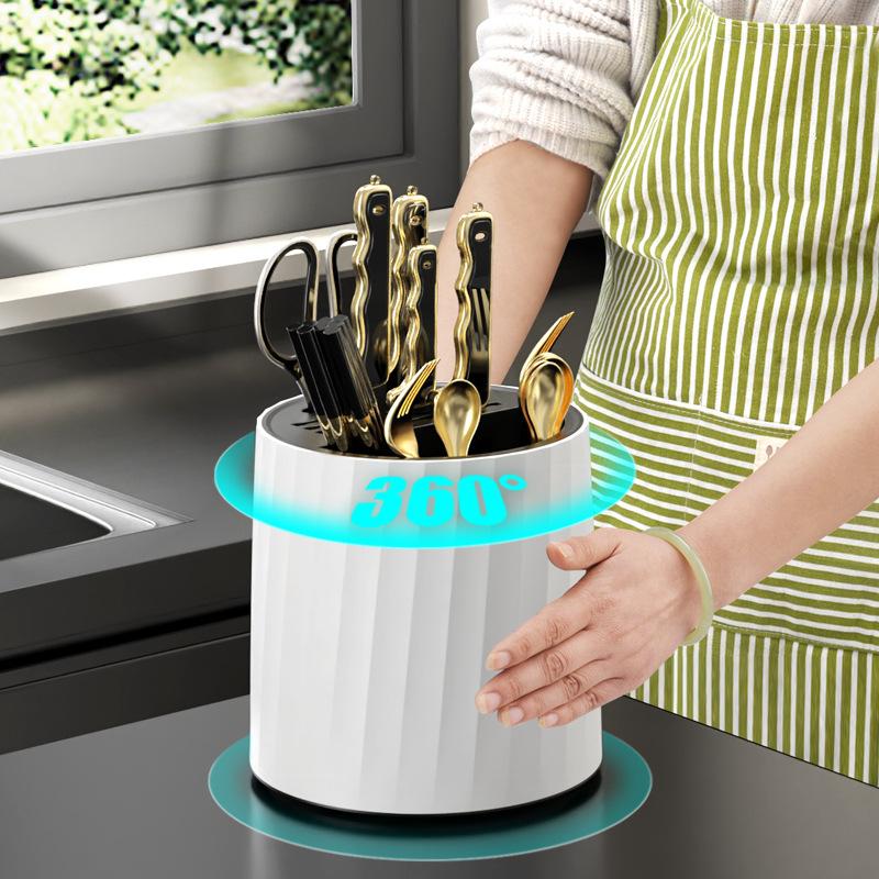 Multifunctional Knife Holder Kitchen Storage Rack 360 Degree Rotating Knife Fork Stand Chopstick Cage Storage Tube