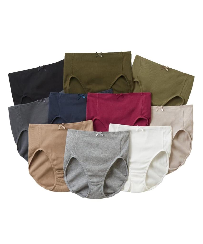 Nissen Panty Elastic Touch the Basic Set Size M Women's 10-Piece Set, Deep-Leg, High-Waisted, 100% Cotton, Ribbed, Doesn't Skin, Simple, Solid,