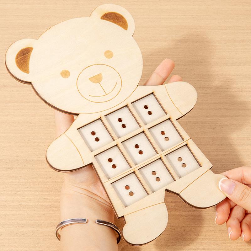 Montessori Toy Wooden Little Bear Geometry Matching Puzzle Rope Threading Game Parent Child Interactive Board Game Education