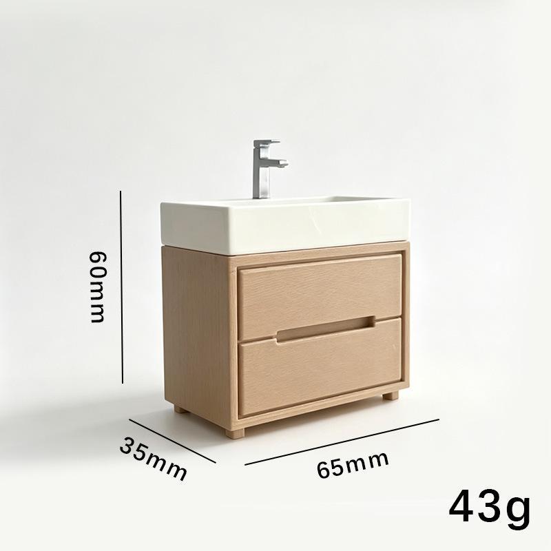 Miniature Vanity Sink Cabinet Dollhouse Furniture Modern Style Bathroom Model Ornament for Collection Display