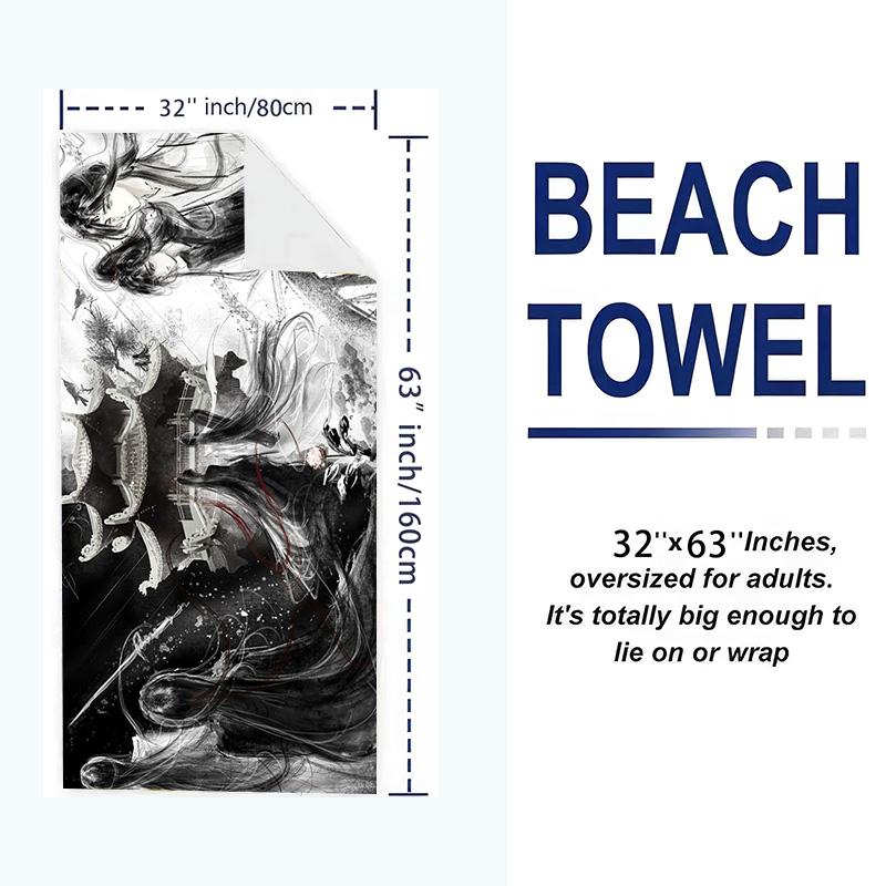 Mo Dao Zu Shi Print Beach Towel, Large Soft Quick Dry Towel for Beach Camping Swimming