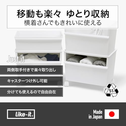 Like-it Aufbewahrungsboxen, Aufbewahrung für Kleinteile, Aufbewahrung für Fertiggerichte, Behälter, Behälter, Breit und Tief x 2 Sets (mit Rollen), Weiß, ca.. 38,8 cm B x 26