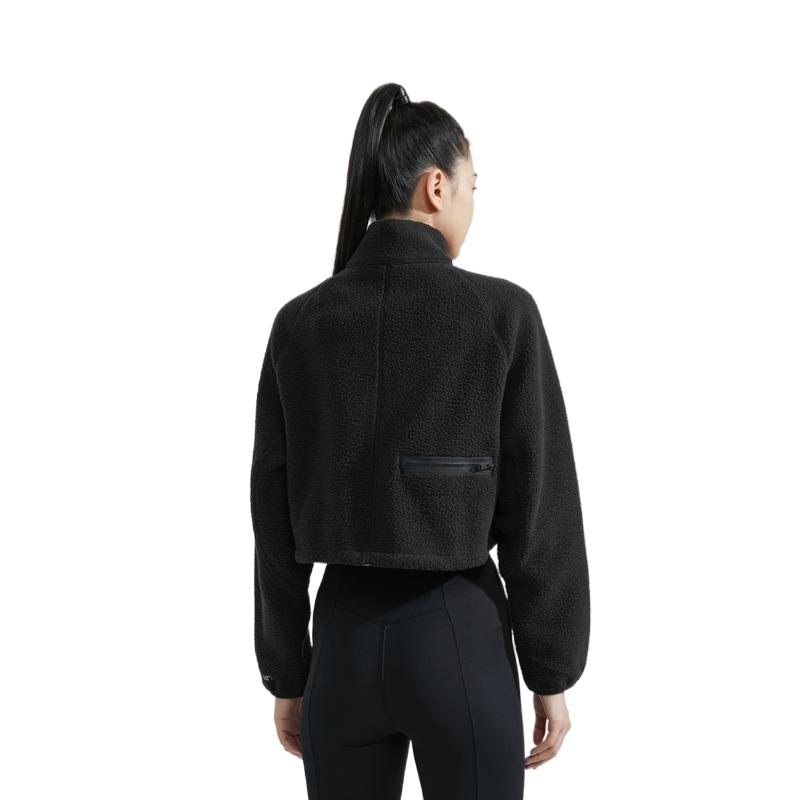 Calvin Klein Solid Color Minimalist Embroidered Letter Stand Collar Fleece Short Sweatshirt Women sweatshirt Space-Black 4WF3W327001