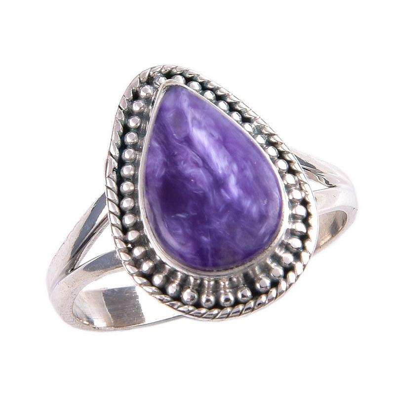 Natural Charoite Gemstone 925 Solid Sterling Silver Jewelry Ring Size 8.5 B7v37