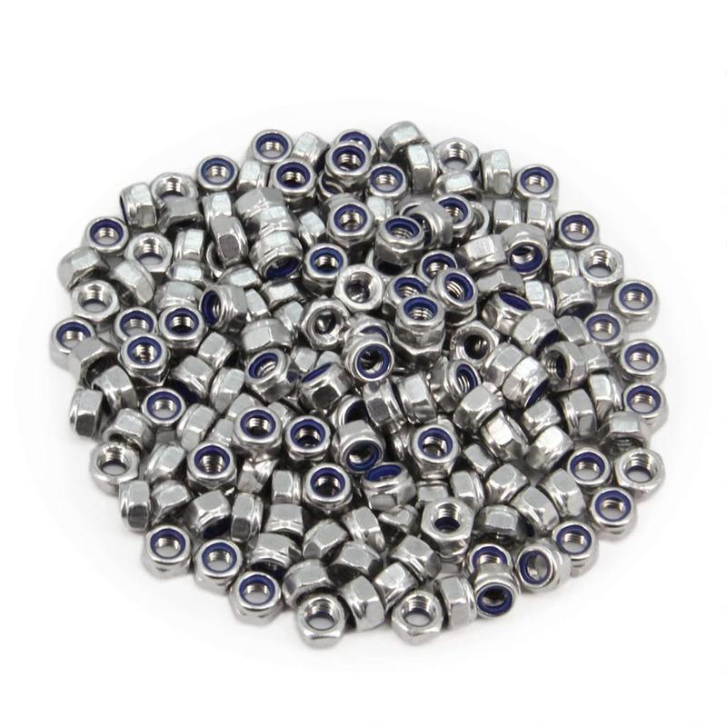 100pcs M6 Pitch 304 Stainless Steel Self-Locking Hex Lock Nuts, Nylon Insert LockNuts Silver Metric Self Clinching Hex Lock Nuts