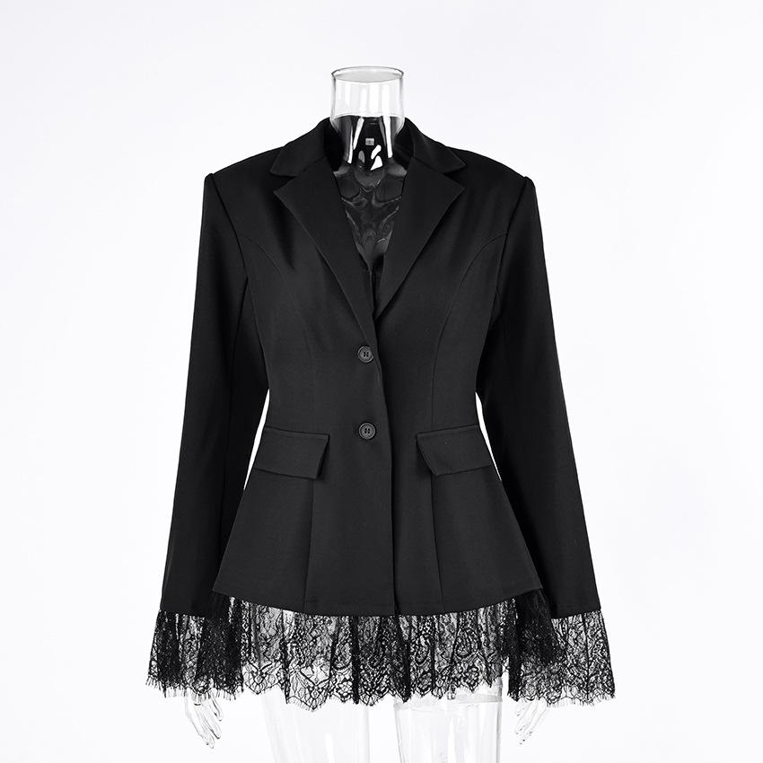 New Autumn And Winter High-End Slim-Fit Lace Patchwork Blazer With A Stylish And Sophisticated Design