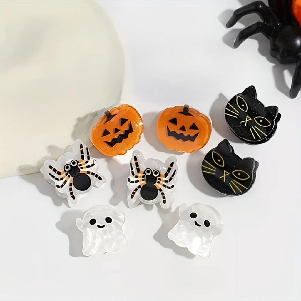 1Pc Mini Halloween Hair Claw Clips Cute Pumpkin/Spider/Black Cat/Ghost Snap Clips Bangs Holder Clips for Kids Women Girls