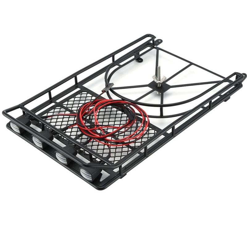 Anti-Rust Metal Car Roof Rack with 4 LED Light Upgrade Modification Parts for Axial SCX10 II RC Crawler 1/10