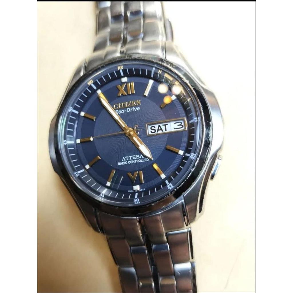 Used [Secondary Battery Replaced] Citizen Attesa Radio-Controlled Solar Watch Titanium Navy Dial
