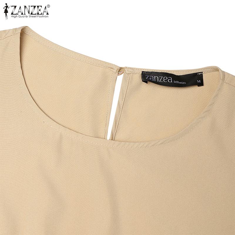 ZANZEA Women Casual Round Neck Short Sleeve Summer Pleated Dress